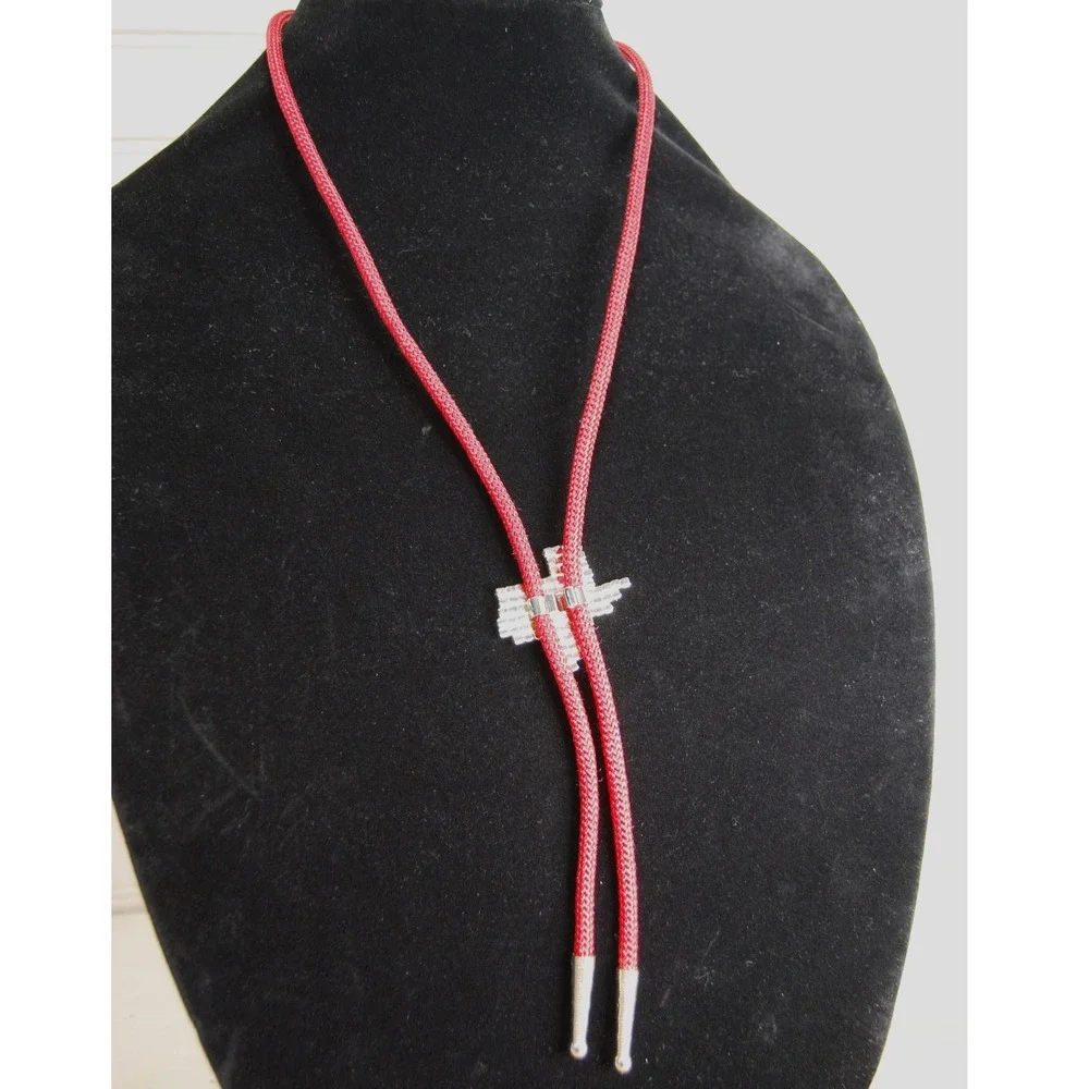 Texas Bolo Tie Vintage Red‎ Cord Rhinestone Texas Pendant Western accessory